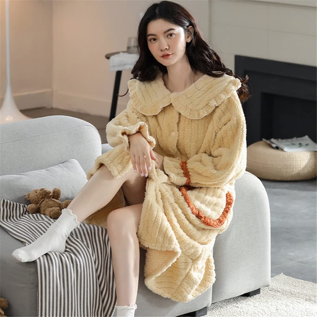 Winter Dicker Warmer Flanell-Pyjama for Frauen Nachtwäsche Home Clothing Pyjama Home Wear Pyjamas (Color : Yellow, Size : XL Code)