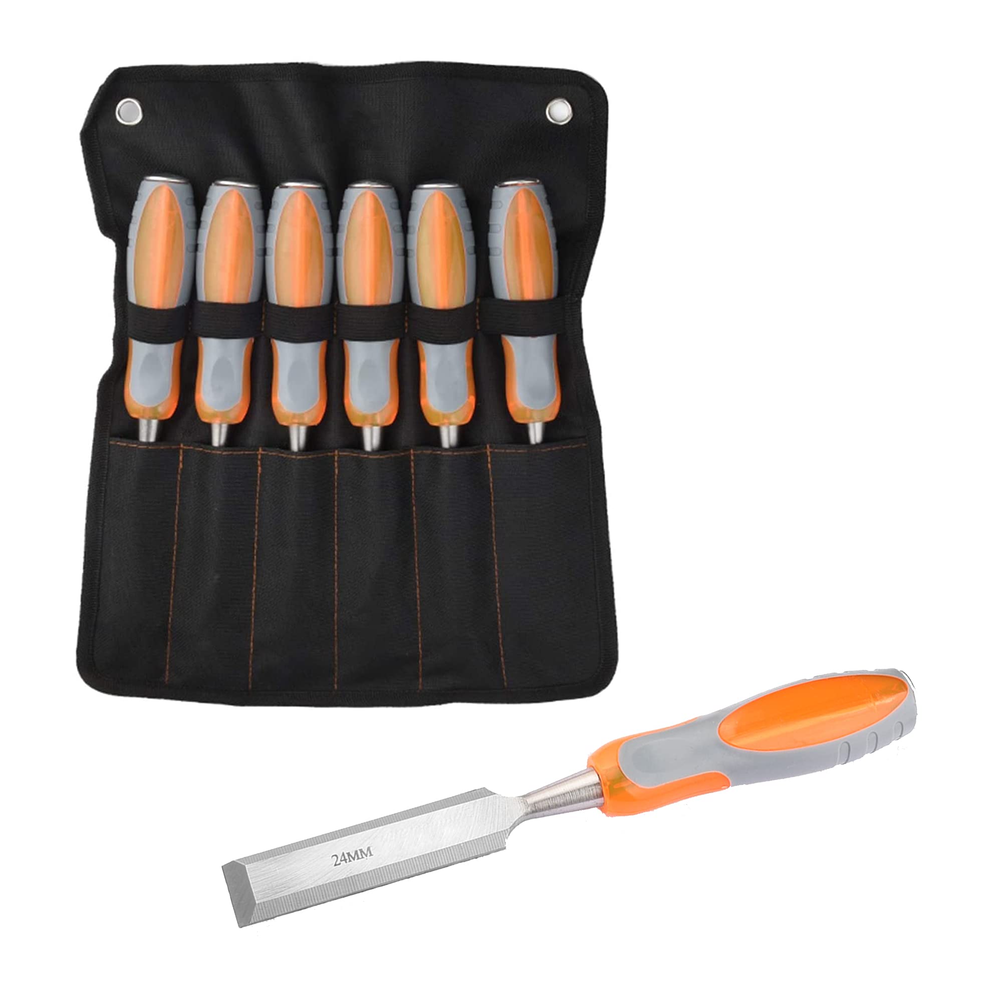 Formones Para Madera Herramientas Juego De Cinceles De Madera Construcción Cr-v Mango Suave De Pvc Con Extremo De Martillo Para Carpintería Juego De Cinceles De Madera,6 PCS