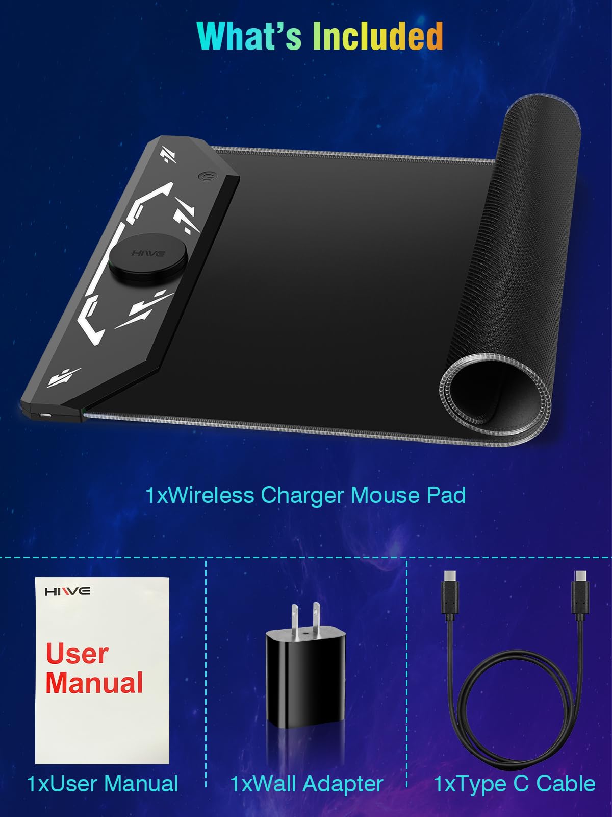Alfombrilla de mouse para juegos RGB, 35 x 15.8 pulgadas, alfombrilla de escritorio para teclado grande con carga inalámbrica magnética para iPhone, 24 efectos de luz, base antideslizante, superficie
