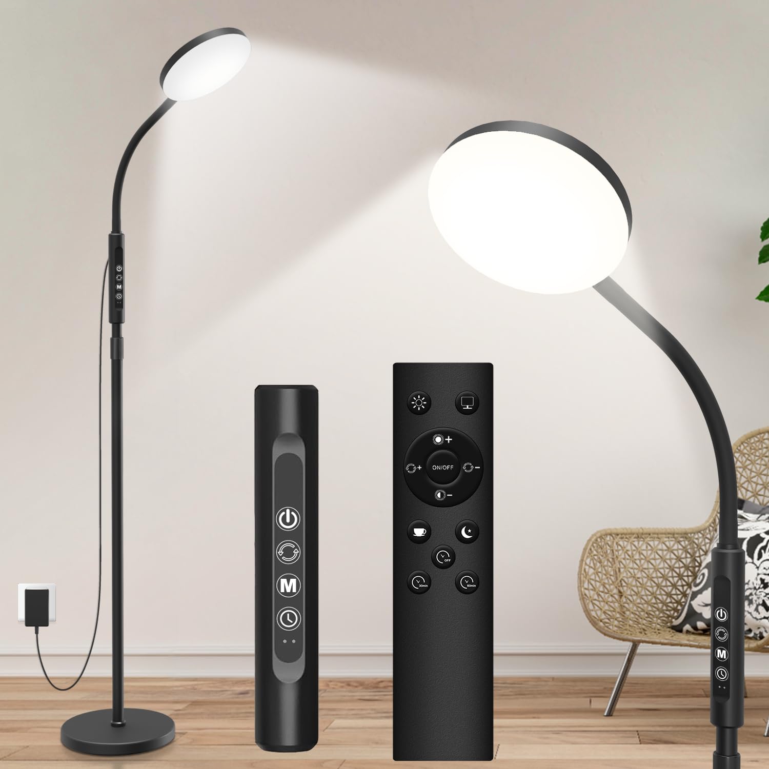 Lampa Podłogowa i Biurkowa 20 000 Lux - Regulowana Wysokość, 5 Kolorów Światła, 10 Poziomów Jasności, Timer, Stabilna Podstawa - Lampa Dzienna do Sypialni, Salonu, Biura
