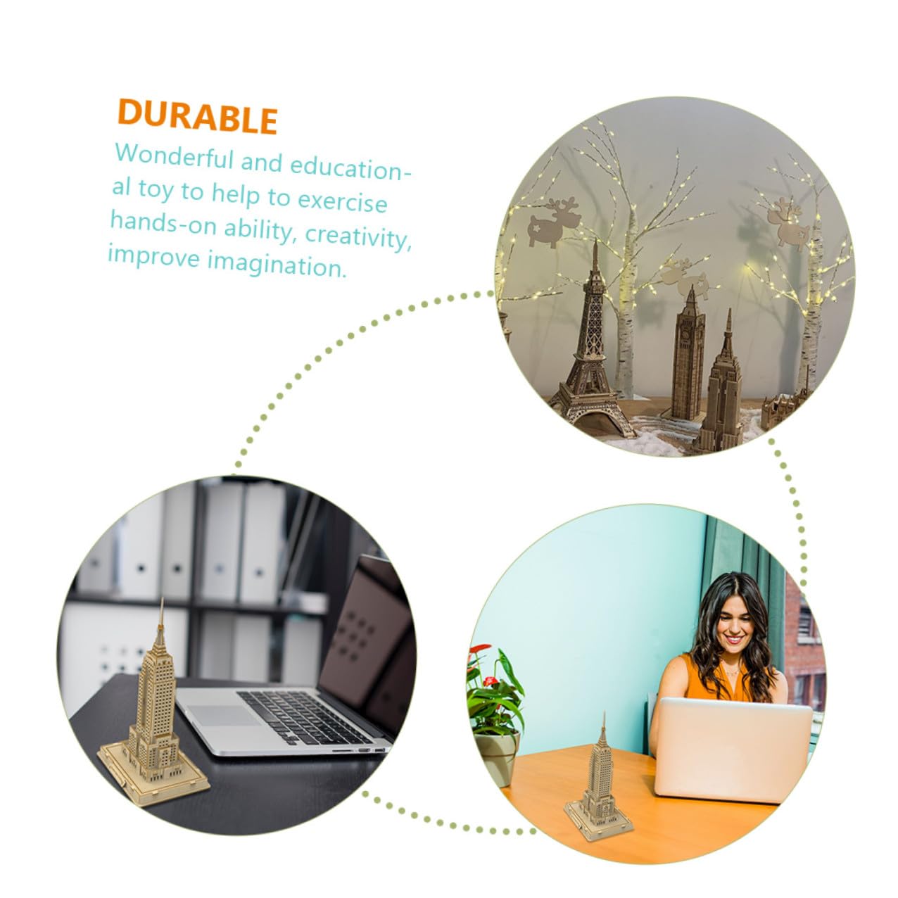 Abaodam Puzzle 3D en Bois Soi-Même Gratte-Ciel Célèbre Éducatif en Bois pour Adultes et Adolescents Modèle Architectural Décoratif et Stimulant la Créativité