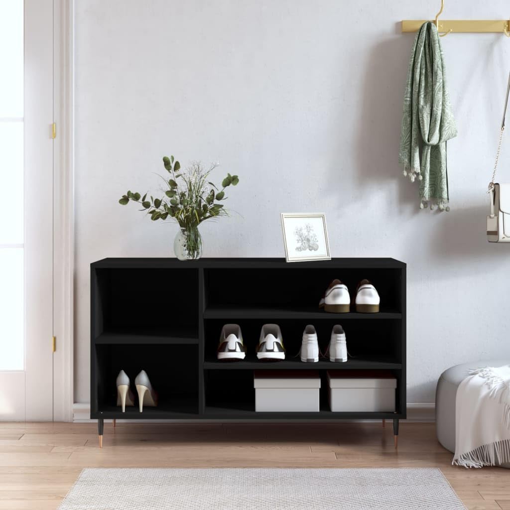 Stojak na buty, 5 przegródek, czarny, 102 x 36 x 60 cm | Nogi metalowe, wielowarstwowe drewno, odporne na przewrócenie, łatwy montaż