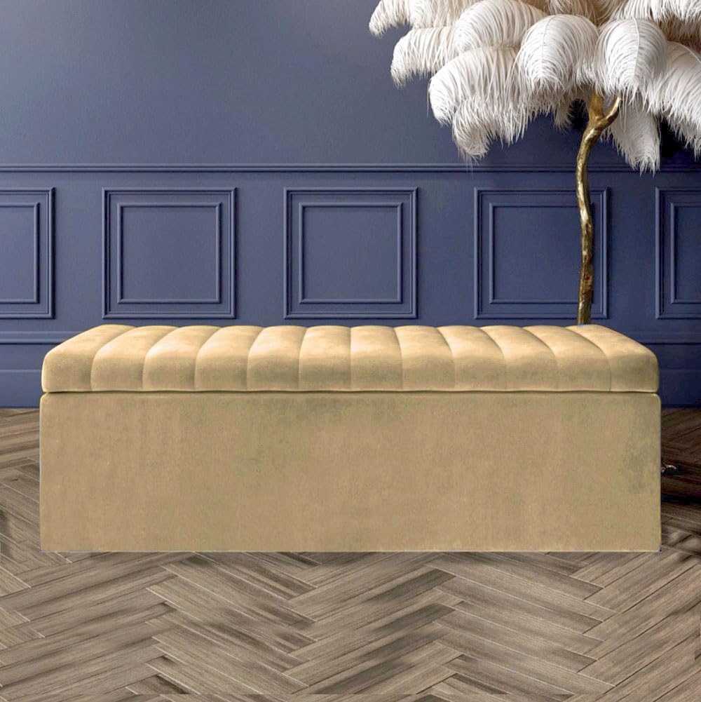 Safar Large Ottoman Storage Box, Velvet Upholstered Blanket Box with Hinged Lid, End of Bed Storage Bench, Bedroom Ottoman Storage Bench, Storage Ottoman Seat for Living Room, Hallway & Bedroom