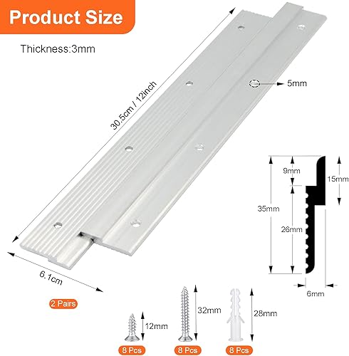 Miniatura 2 de Percha de fotos con tacos franceses de 12 pulgadas, kit de aluminio para colgar espejos con accesorios, ideal para obras de arte, pizarra blanca,