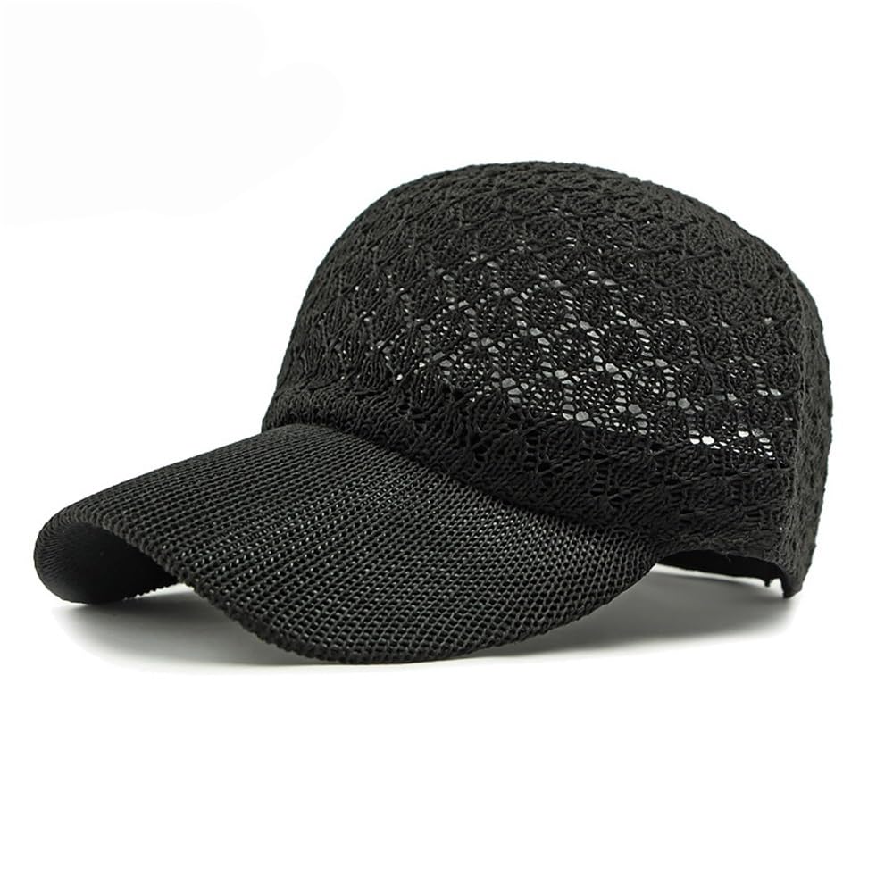 Casquette baseball femme maille tricotée noire ajustable été respirante chapeau visière soleil