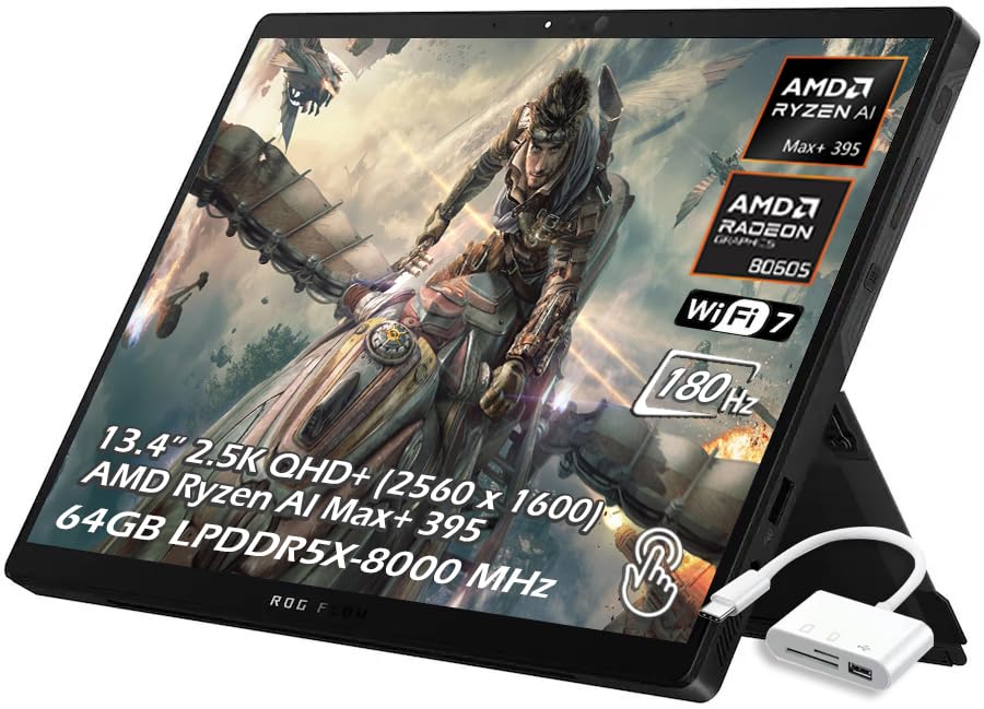 Image of ASUS ROG Flow Z13 13.4 inch 2.5K 180Hz Touch-Screen Gaming Tablet, AMD Ryzen AI MAX+ 395, AMD Radeon 8060S Graphics, 64GB LPDDR5X RAM 2TB SSD, Backlit KB, Wi-Fi7 Bluetooth, Win11, w /USB 3.0 Hub, W /GaLiMu