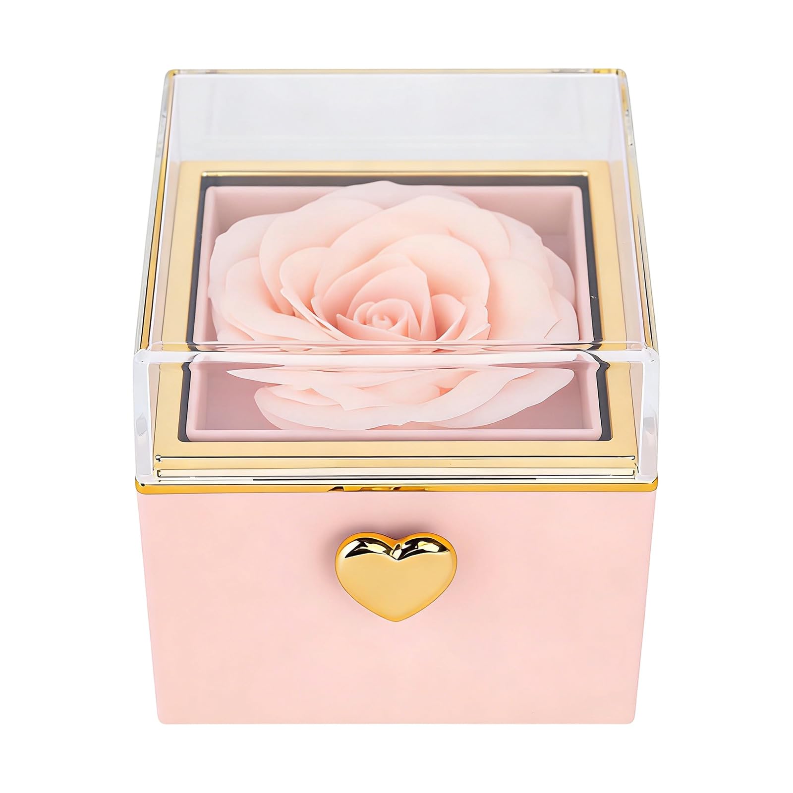 Kaeltsyn A Charm Rotating Jewelry Holder With Delicate Rtificial Flower Storage Box Nd Metal Texture For Nniversaries Decorative Jewelry Display Box