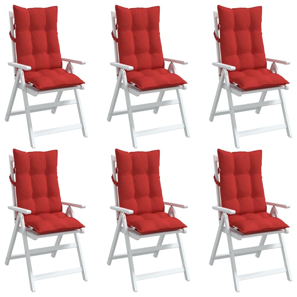 6 cuscini per sedia con schienale alto, in tessuto Oxford rosso, impermeabile, 120 x 50 x 7 cm, antiscivolo, con nastri, per giardino, balcone, terrazza, comodi cuscini per sedie e panche