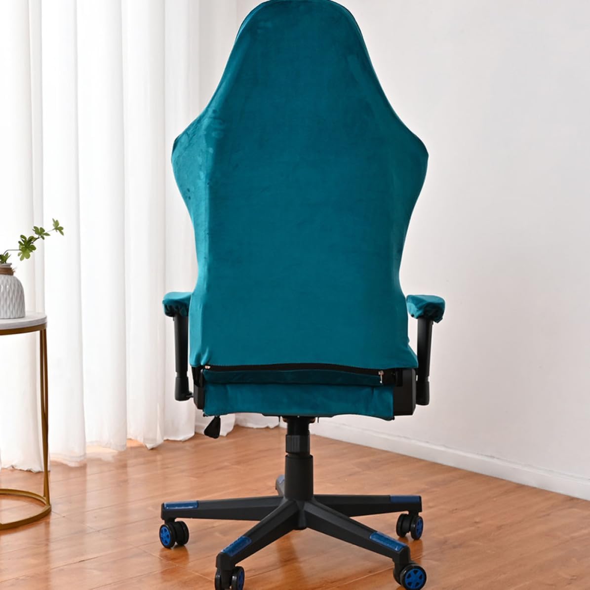 Stretchable Blue Gaming Chair Cover with Elastic Polyester Fabric Office Computer Chair Protector Sturdy and Washable Seat Cushion Cover