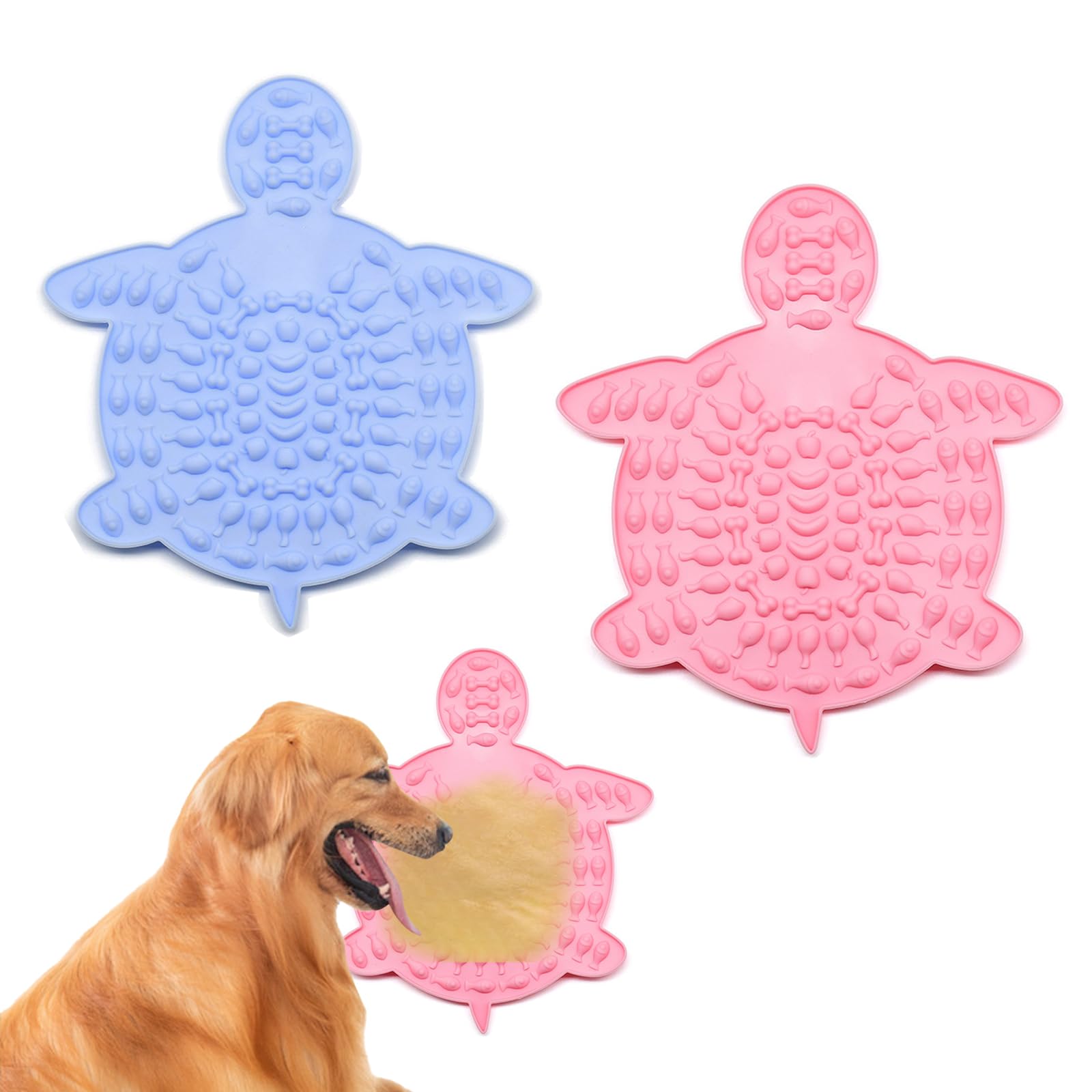 KASESSS 2 Pcs Licky Mats for Dogs and Cats, Silicone Dog Lick Mats with Suction Cups, Slow Lick Mats for Dogs Turtle Shape Slow Feeder for Dogs, Soft Cat Dog Lick Mat for Pet Snacks Yogurt and Food