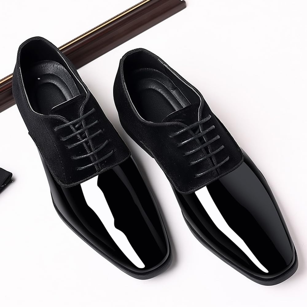 Herren Smoking Lackleder Klassische Samt Schnürschuhe Business Kleid Schuhe