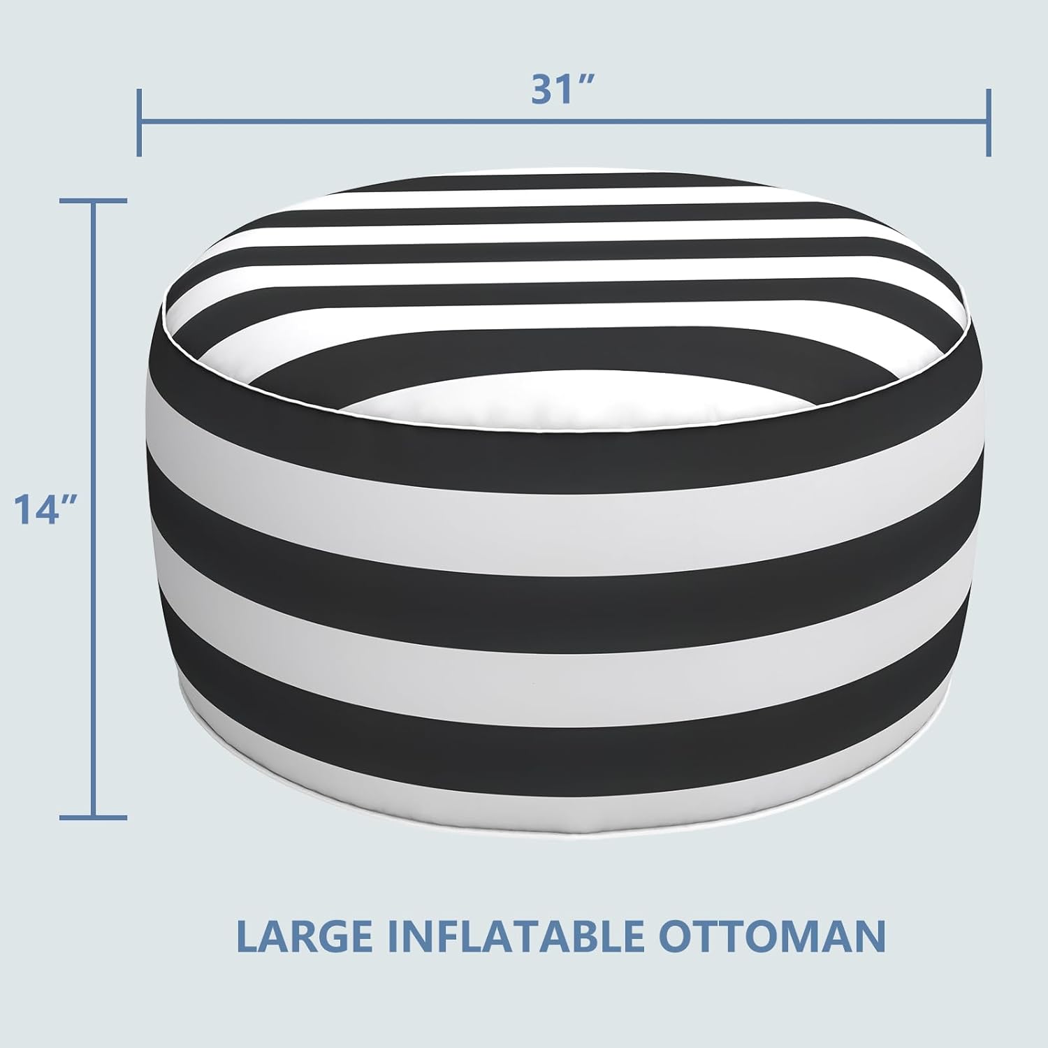 LVTXIII Inflatable Stool Ottoman Footrest with Handle, All Weather Footrest Seat, Indoor or Outdoor Pouf for Home Patio Garden and Camping Use, D31 xH14, Large Round, Cabana Black