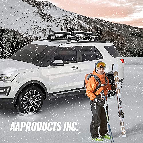 AA Products Inc. Aluminum Universal Car Ski Roof Racks, 2 Pcs Ski Snowboard Racks Carriers Fits Most Vechicles Equipped Cross Bars - Silver