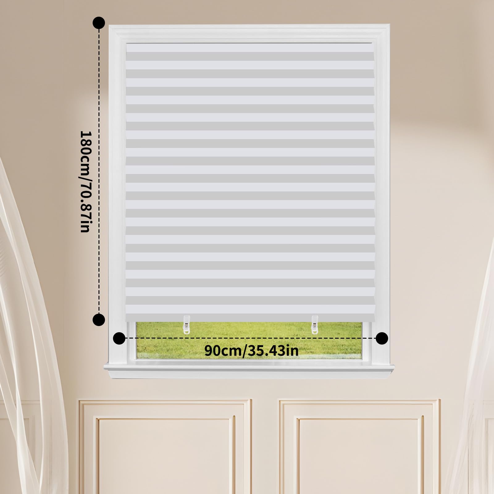 4 Store occultant Autocollant pour fenêtre, Stores occultants temporaires pour fenêtres sans perçage, Stores à Coller sur Les Rideaux, la Chambre et la Salle de Bain (Blanc, 90W x 180H cm)