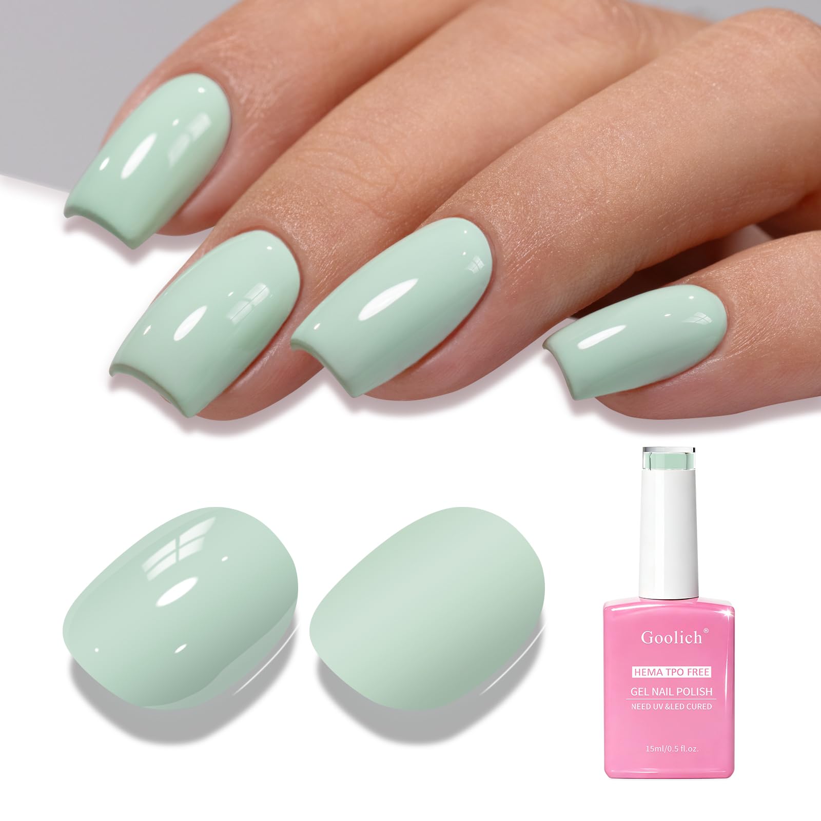 Goolich Hellgrün UV Nagellack, 15 Ml HEMA & TPO Frei Pastellgrün Gel Nagellack, Soak-Off Für UV/LED-Lampe Nageldesign Maniküre Salon