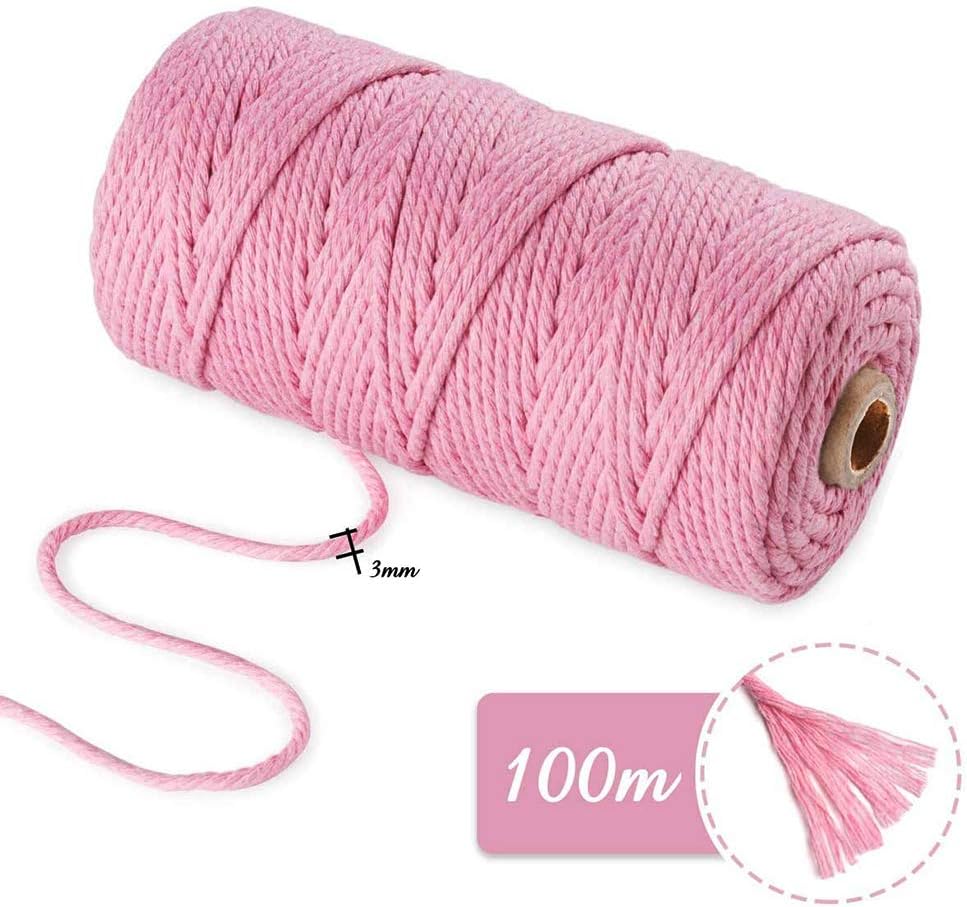 Macrame Cord 3mm x100m, Genhoo Natural Macrame Cotton Rope Macrame Kit