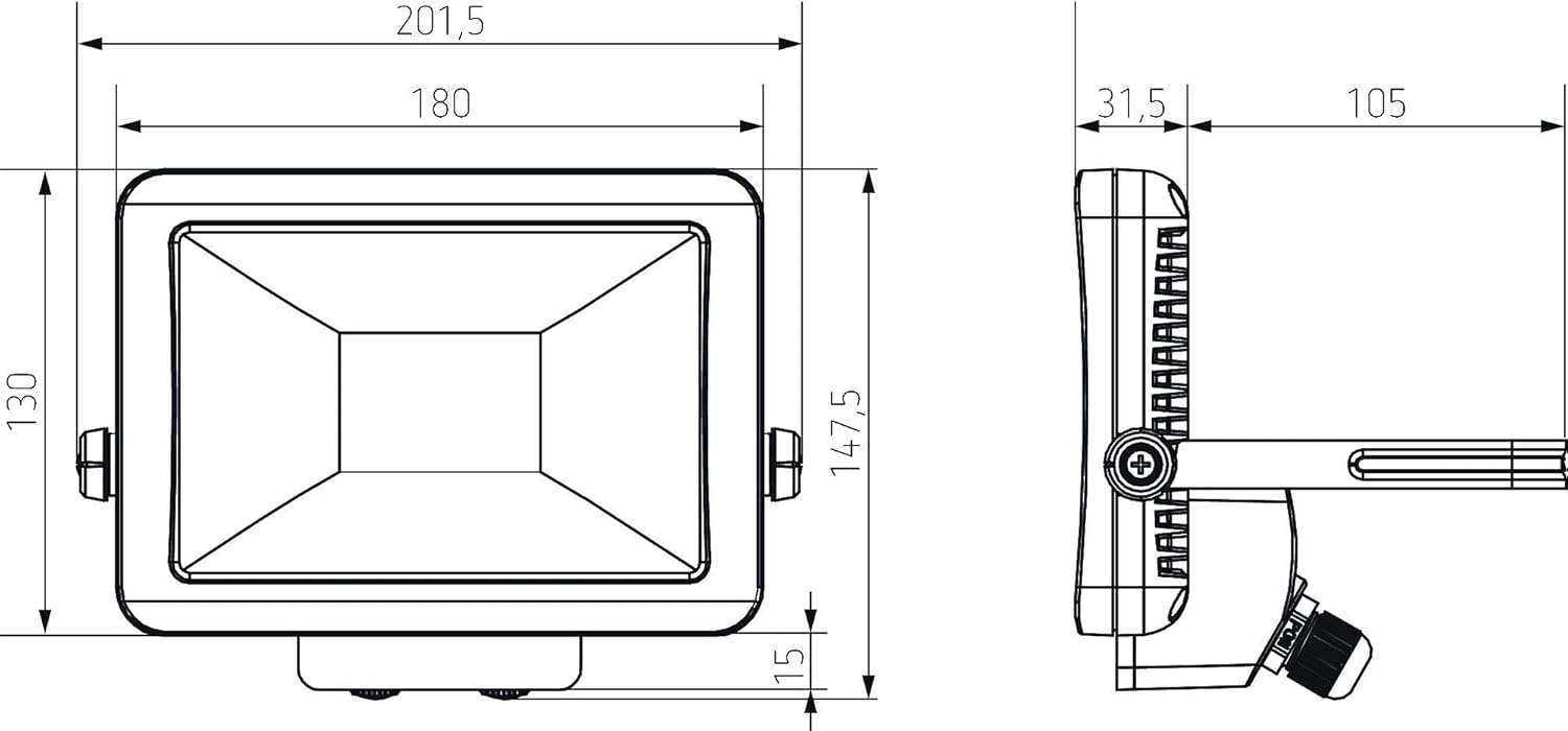 Technical drawing with dimensions of Theben theLeda B20L WH 1020683 LED Outdoor Floodlight