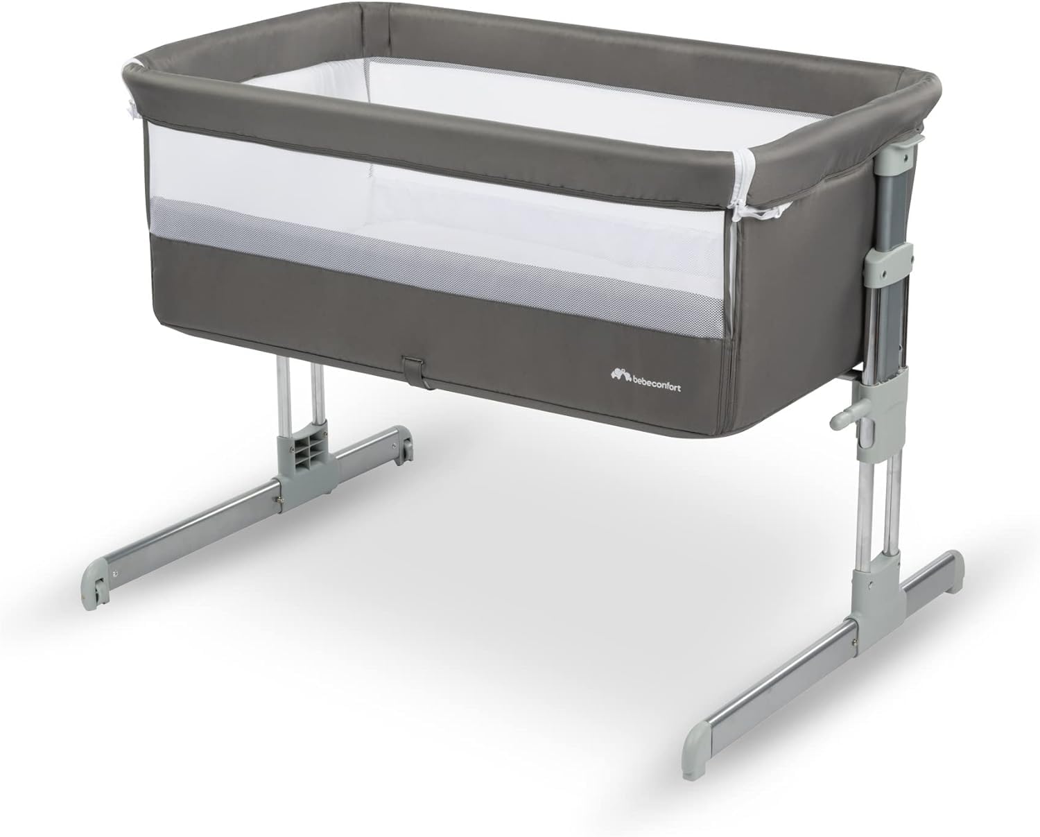Bebeconfort Calidoo, 2-in-1 Beistellbett Baby & Stubenwagen, 0–6 Monate (0–9 kg), verstellbarer Co-Sleeper, 5 Höhen, große gepolsterte Matratze, Seiten aus Netz, faltbare Seite, Grey Mist