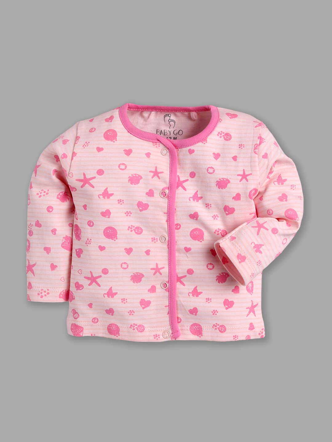 Baby Go Unisex Langarm-T-Shirt aus 100 % Baumwolle, vorne offen, 3er-Pack, weich und atmungsaktiv, mit Druckknöpfen, bequemes Schichtoberteil für Babys