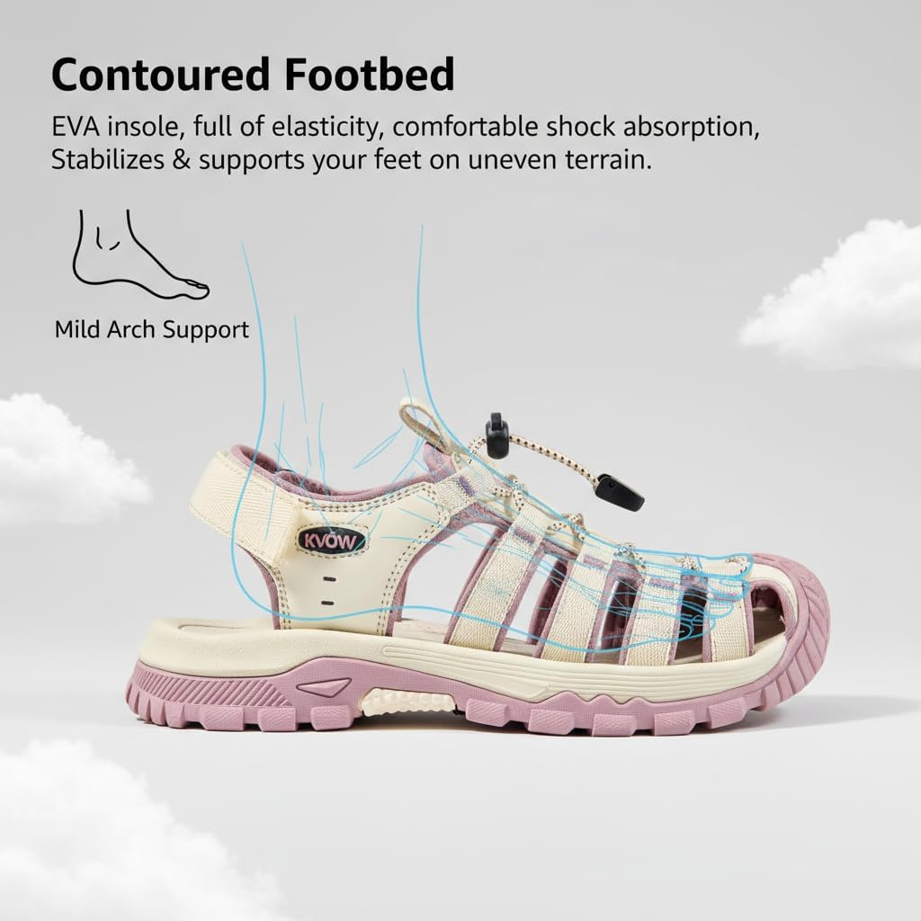 Closed Toe Sandals for Women Waterproof Hiking,Adjustable Lace Non-Slip Water Shoes for Women Sport Sandals - Image 3