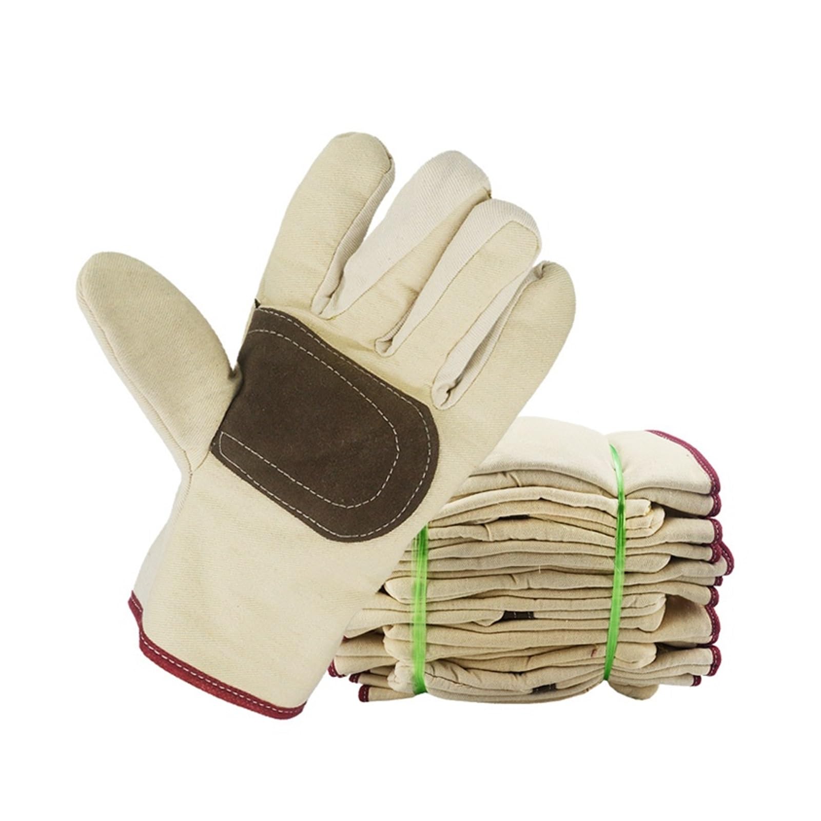 10 Pairs Canvas Welding Safety Work Gloves w/Palm Cowhide Reinforcement Thickened Liner Wear-Resistant & Anti-Slip