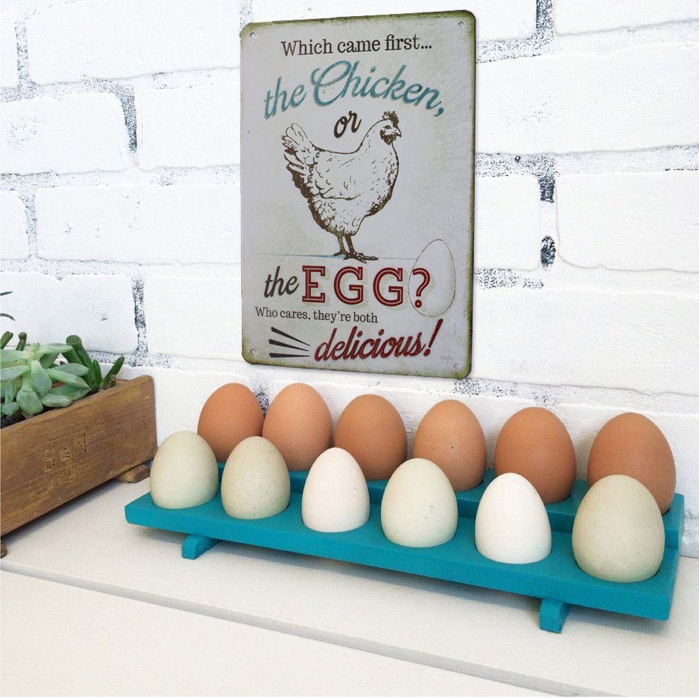 Happy Chickens Metal Sign – Vintage Chicken & Egg Wall Decor For Kitchen, Farmhouse (9.8x13 Inch)