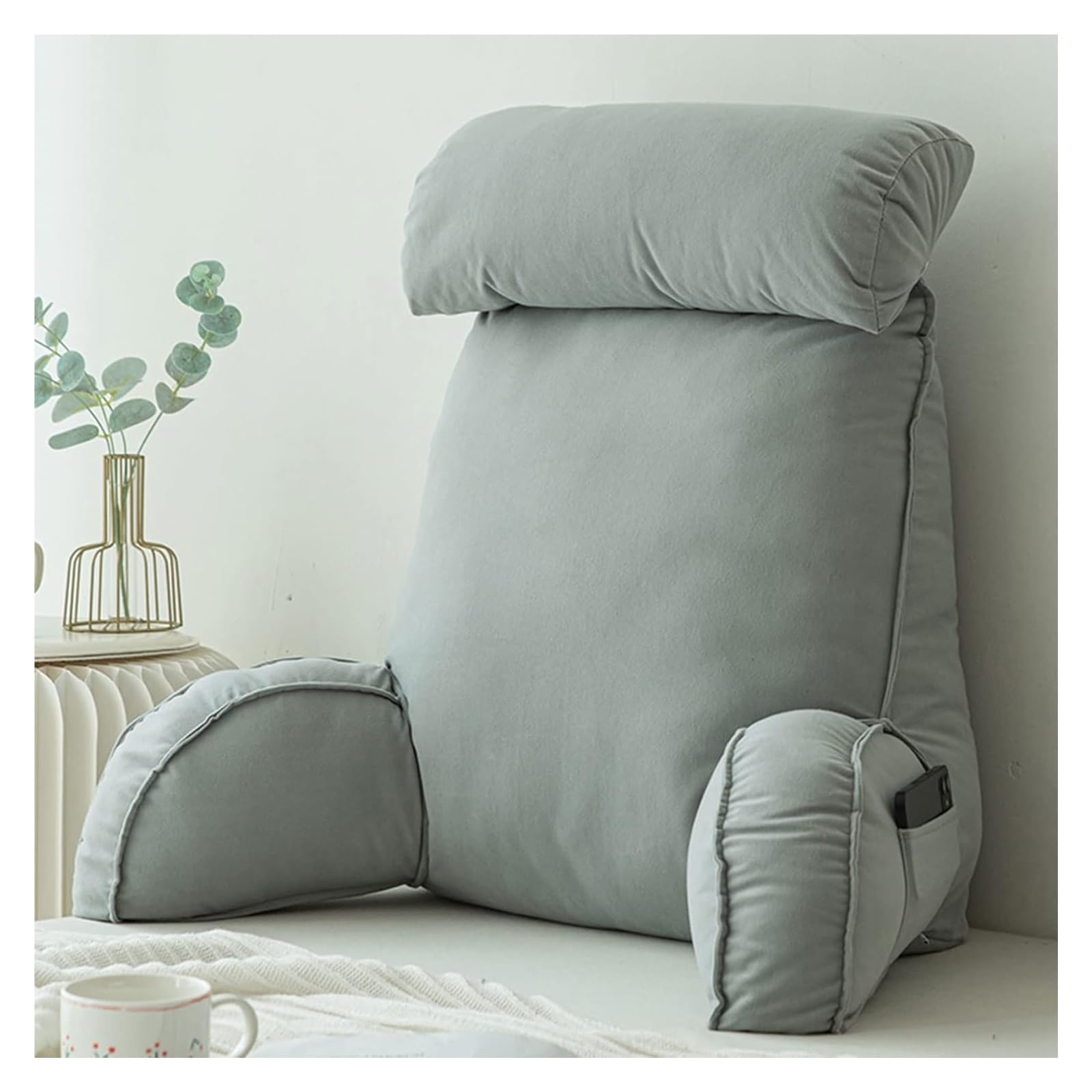 Iulgfsc Light Gray Reading Pillow， Reading Pillow With Armrests,Back Supports,Lumbar Support Cushion