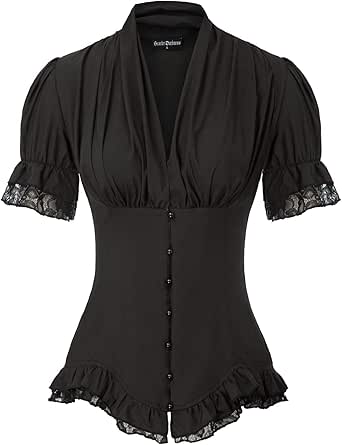 Scarlet Darkness Women's Renaissance Pirate Shirt Short Sleeve Victorian Peasant Blouses