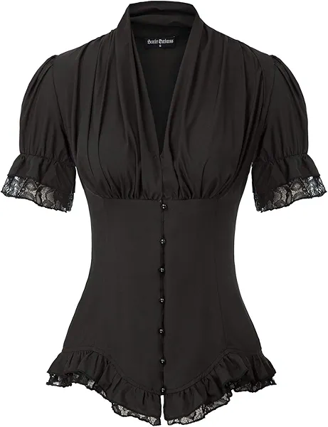 Scarlet Darkness Womens Work Tops Dressy Casual 2025 Elegant Short Puff Sleeve Victorian Peasant Blouses