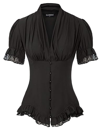 Scarlet Darkness Womens Work Tops Elegant Renaissance Pirate Shirt Short