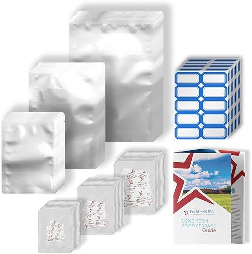 Paquete de 100 bolsas de Mylar y absorbentes de oxígeno, construcción duradera de 7 mil, pinta, cuarto de galón, galón