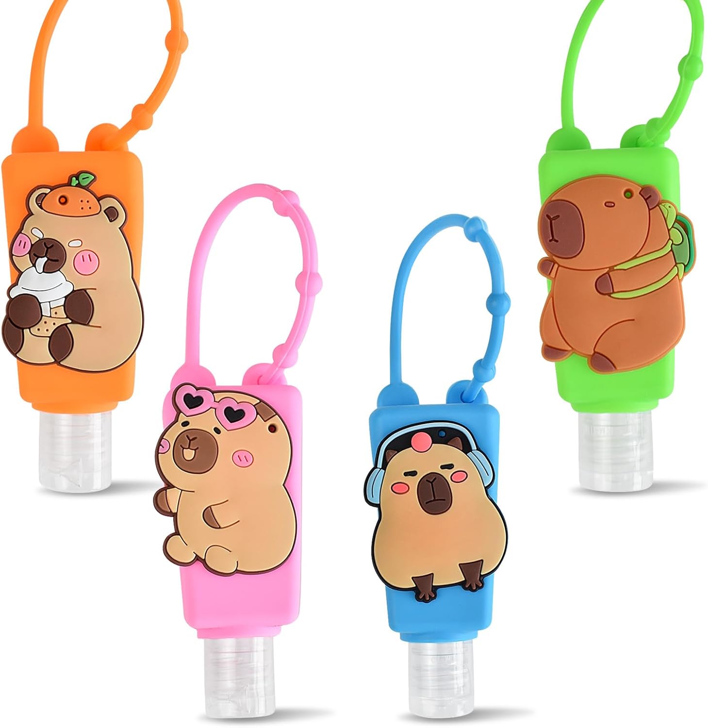 4 Pack Hand Sanitizer Travel Size Holder, Refillable Bottles Containers Travel Keychain Bottles Leak Proof Portable Bottle for Liquid Soap, Lotion (Capybara)