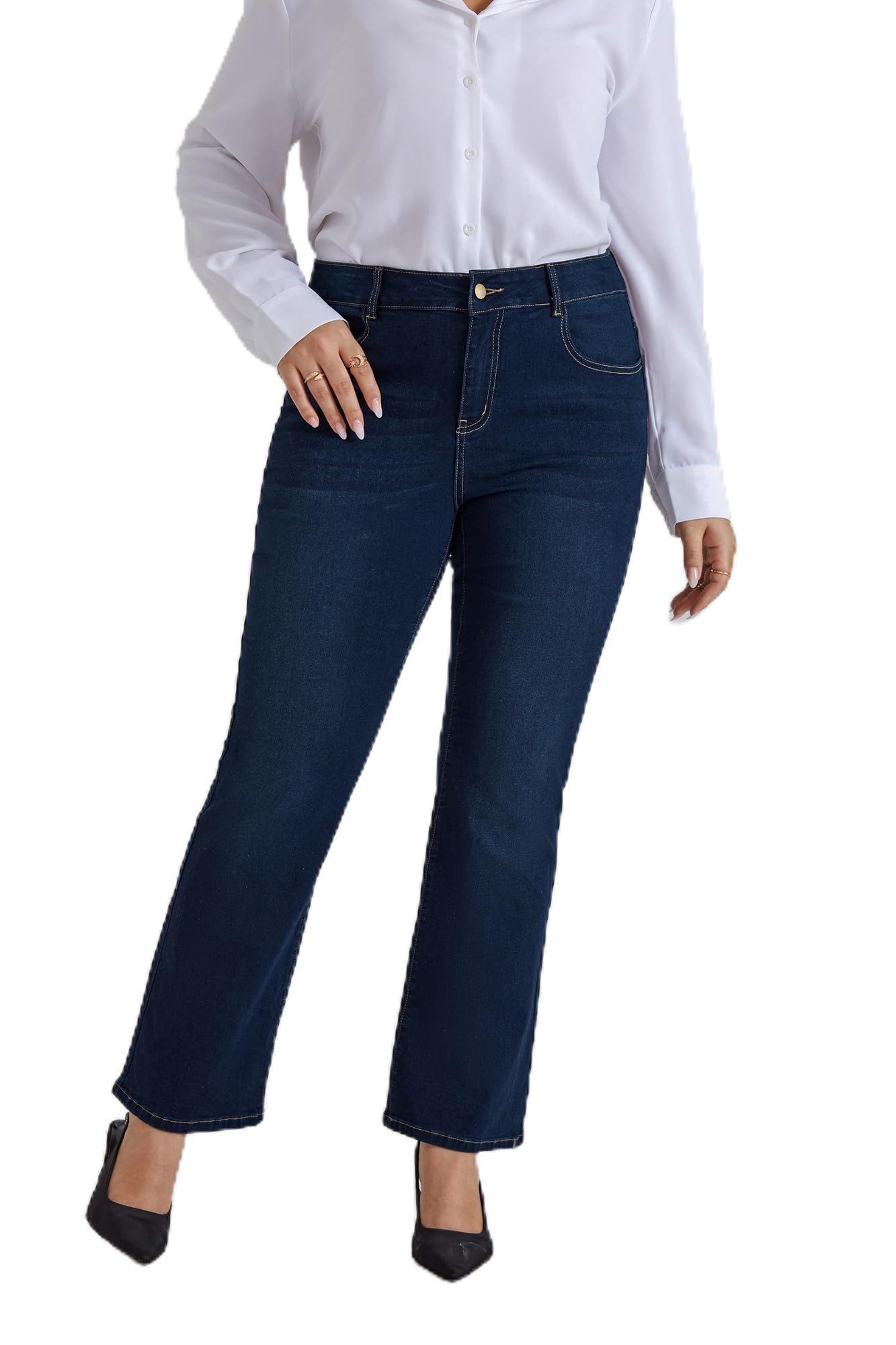 Hanna Nikole Damen Große Größe Bootcut Jeans Hoher Taille Bell Bottom Dehnbare Bootcut Jeans Stretch