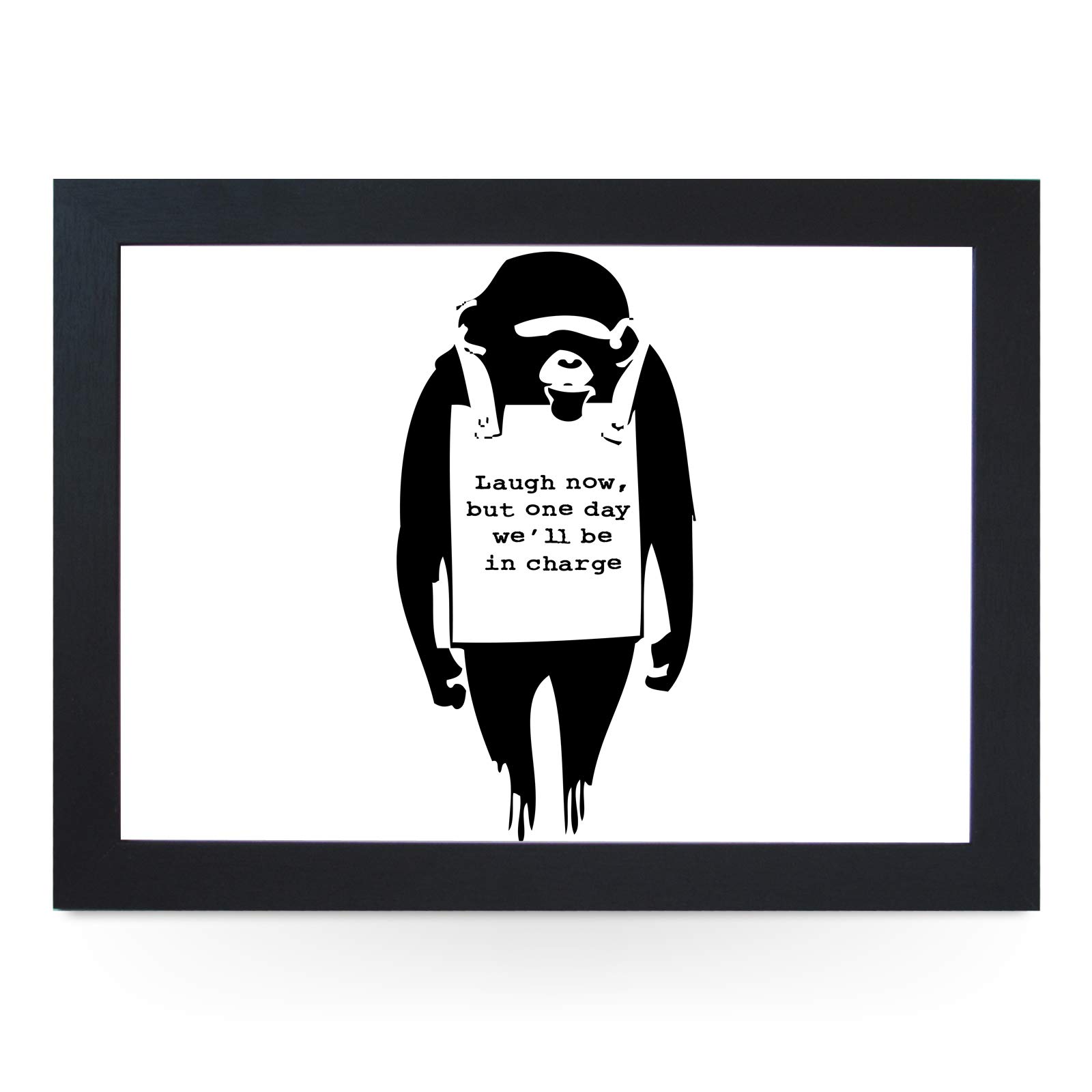 Portable Lap Desk Tray (Banksy Monkey) Handmade Wooden Frame, Beanbag Cushioned Bottom | Computers, Laptops, Meals, Food | L0016 Black