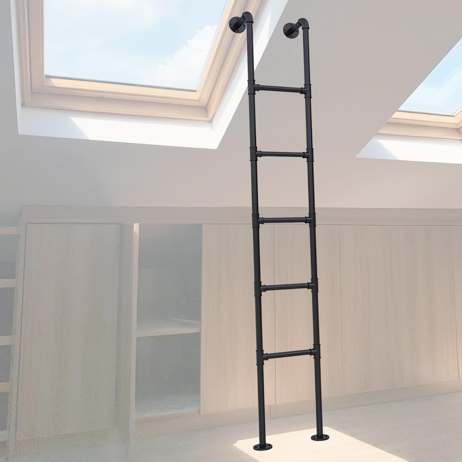 Scala di Emergenza in Metallo Nero Resistente, da Parete, per finestre di scantinati, soffitte, Letti a Castello, Sicurezza, 170 cm (67 Pollici), Scala per soppalco, Dorm
