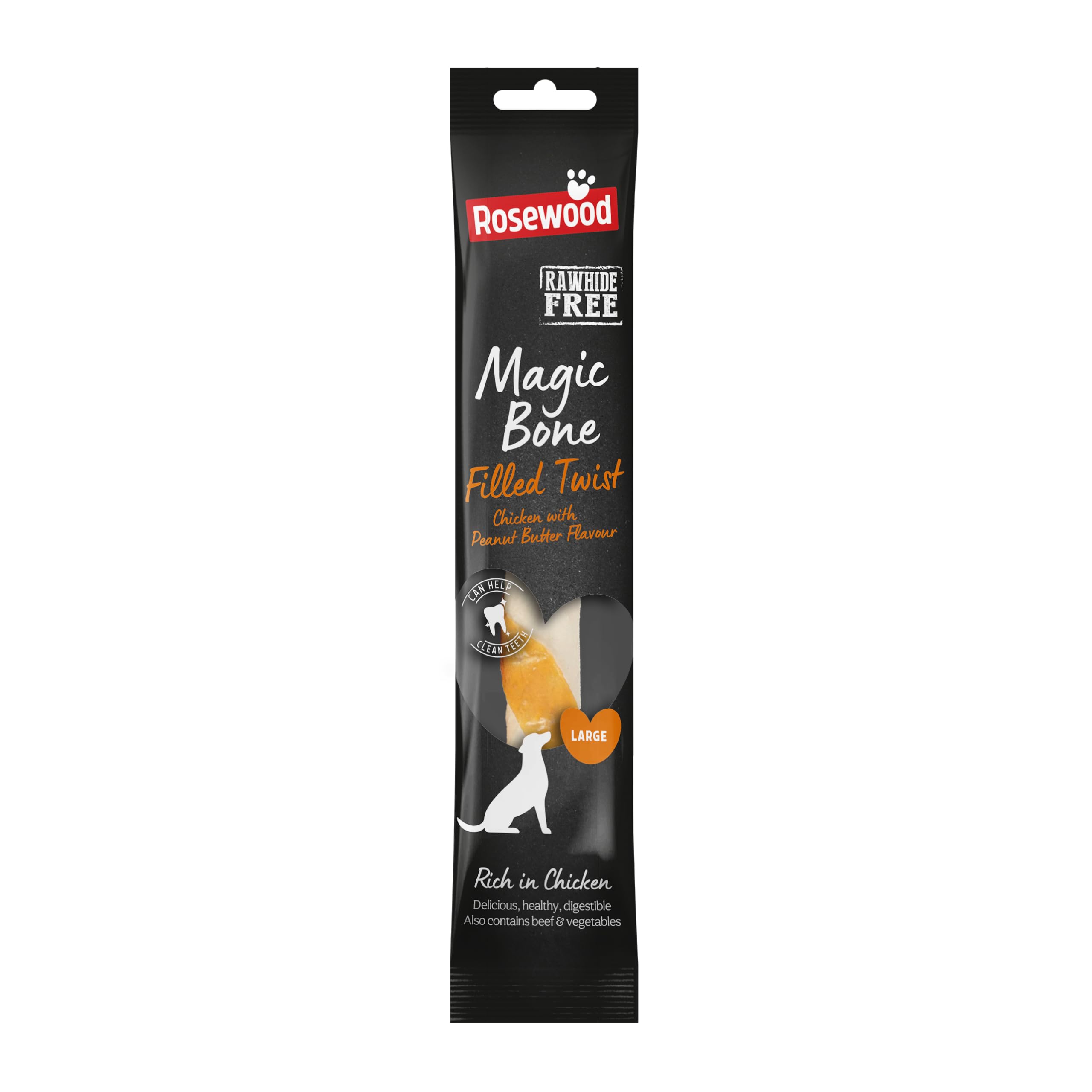 Rosewood Magic Bone Filled Twist for Dogs, Chicken and Peanut Butter Flavour Dog Treat, Rawhide Free