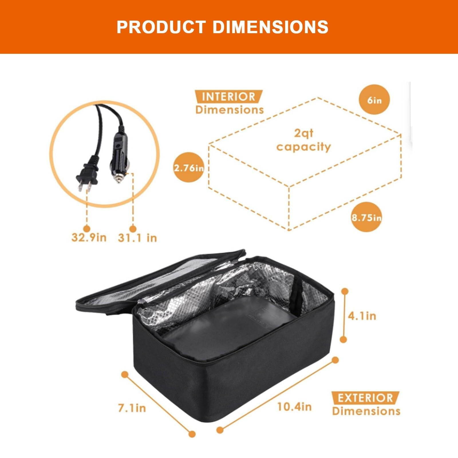 Forno portatile – 12 V/24 V/110 – 120 V, mini scaldavivande elettrico da 80 W, per viaggi, auto, camion, hotel e ufficio