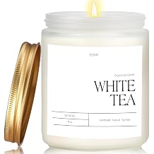 White Tea Candles for Home Scented, Natural Soy Wax Aromatherapy Non Toxic Scented Candle, Handmade Highly Scented & Long Lasting Jar Candle for Stress Relief, Relaxation, Holiday Gifts 9oz