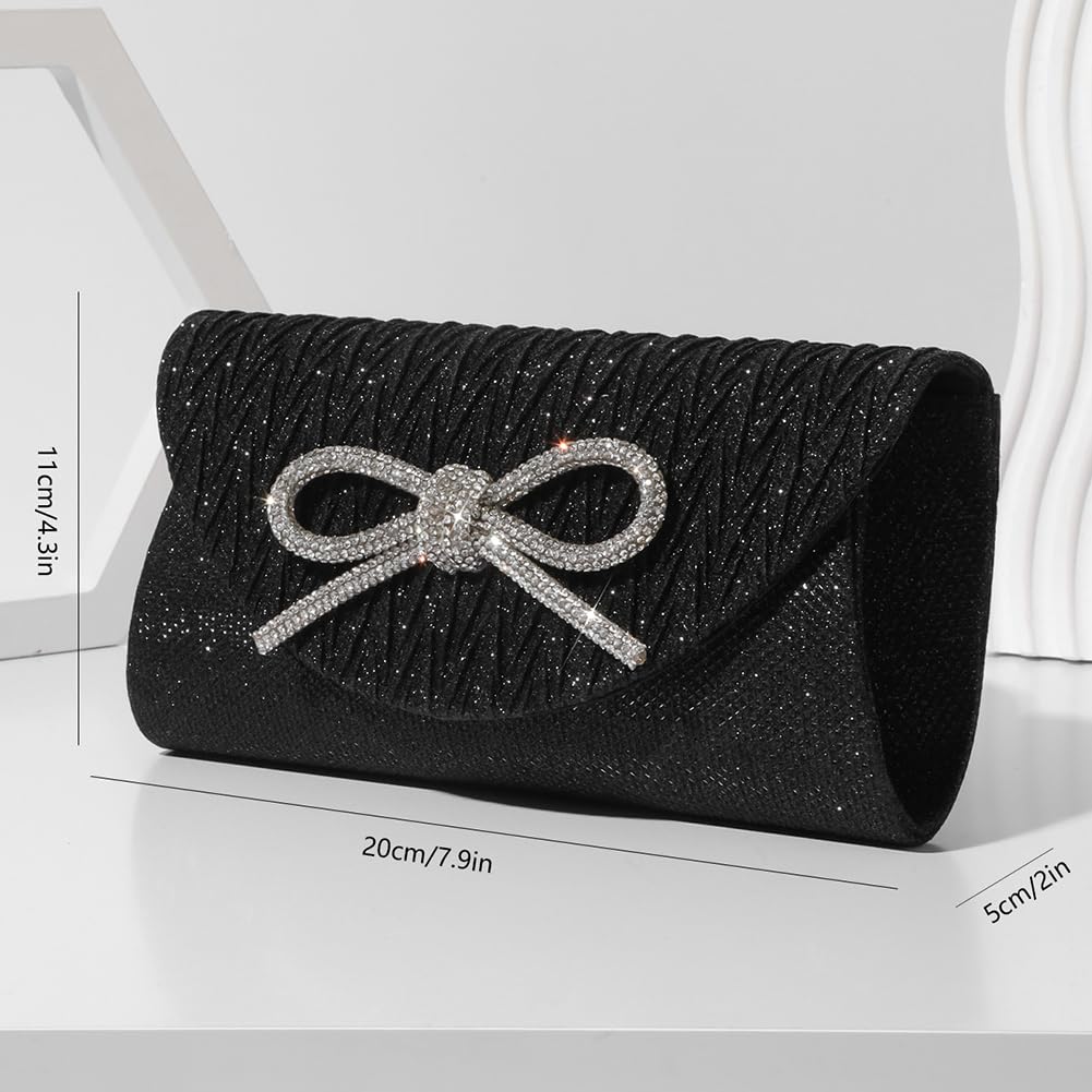 Bolso de noche para mujer, con lazo, formal, de satén y diamantes de imitación, para boda, fiesta, baile de graduación