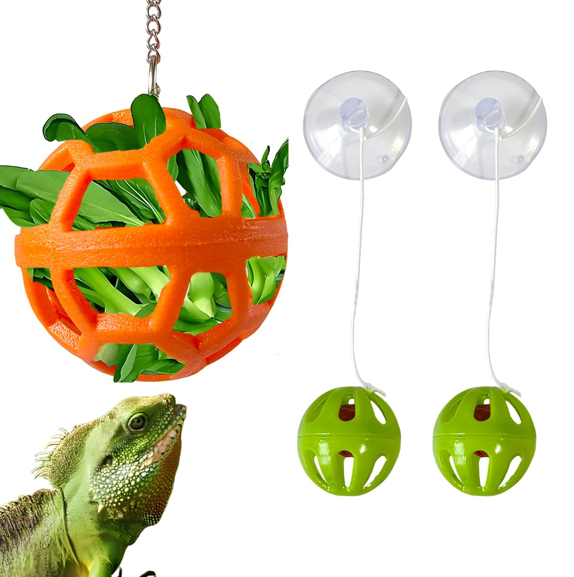 Toeloioh 5PCS Bearded Dragon Enrichment Toys Feeder Ball, Interactive Feed Toys,Bells Exercise Ball for Lizard Gecko Reptile Animals,Reptile Tank Accessories