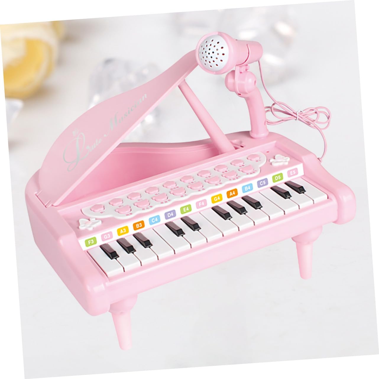 Organo Elettronico Giocattolo Rosa in Plastica con Microfono | Pianola Giocattolo con Microfono, Volume Regolabile, senza Batterie, Educazione Musicale per Ragazzo Ragazza