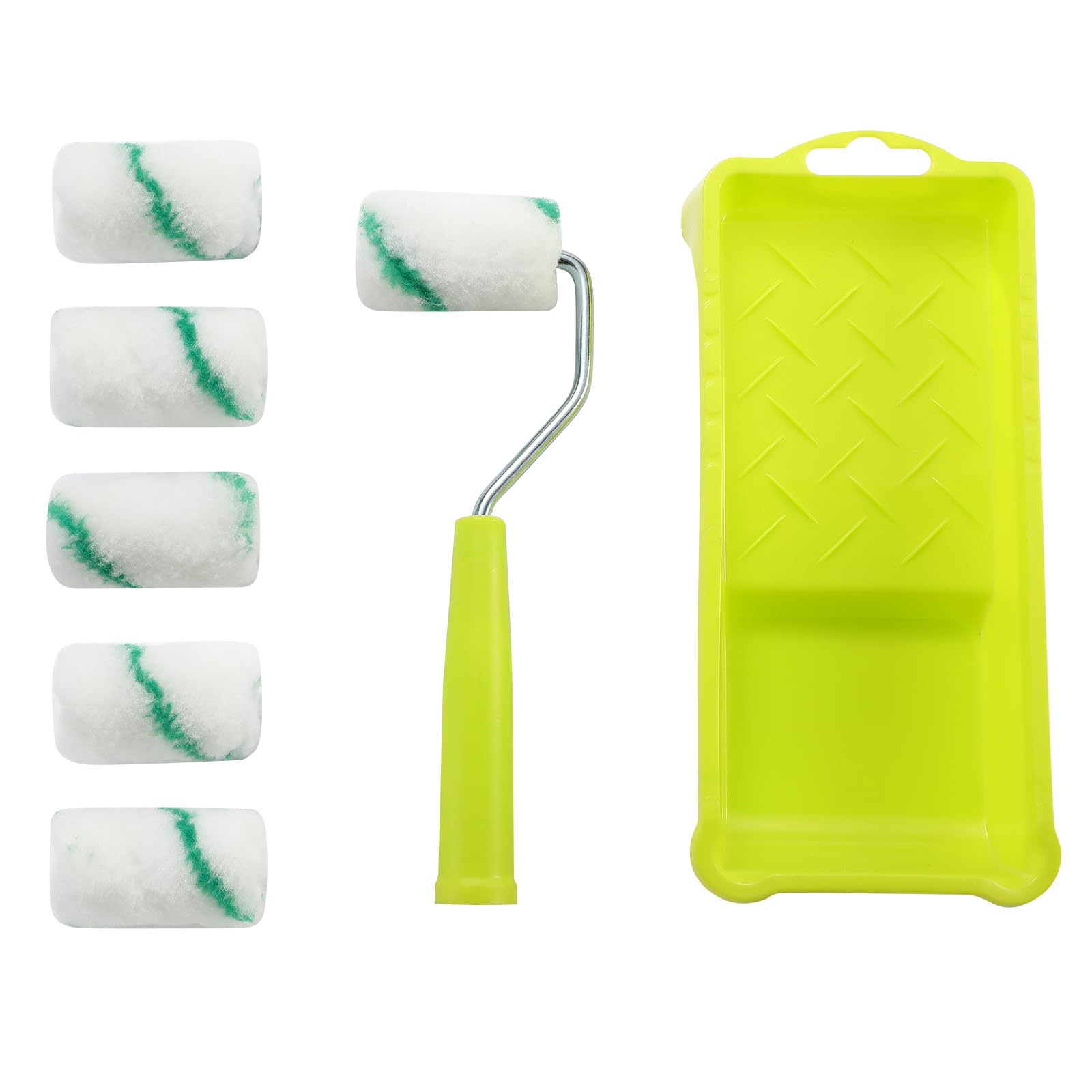 28 rodillos de pintura blancos de 2 pulgadas con bandeja de pintura verde de 23 x 10,5 cm, mini rodillos para pintar, mini rodillo de pintura de espuma, juego de rodillos de pintura de espuma