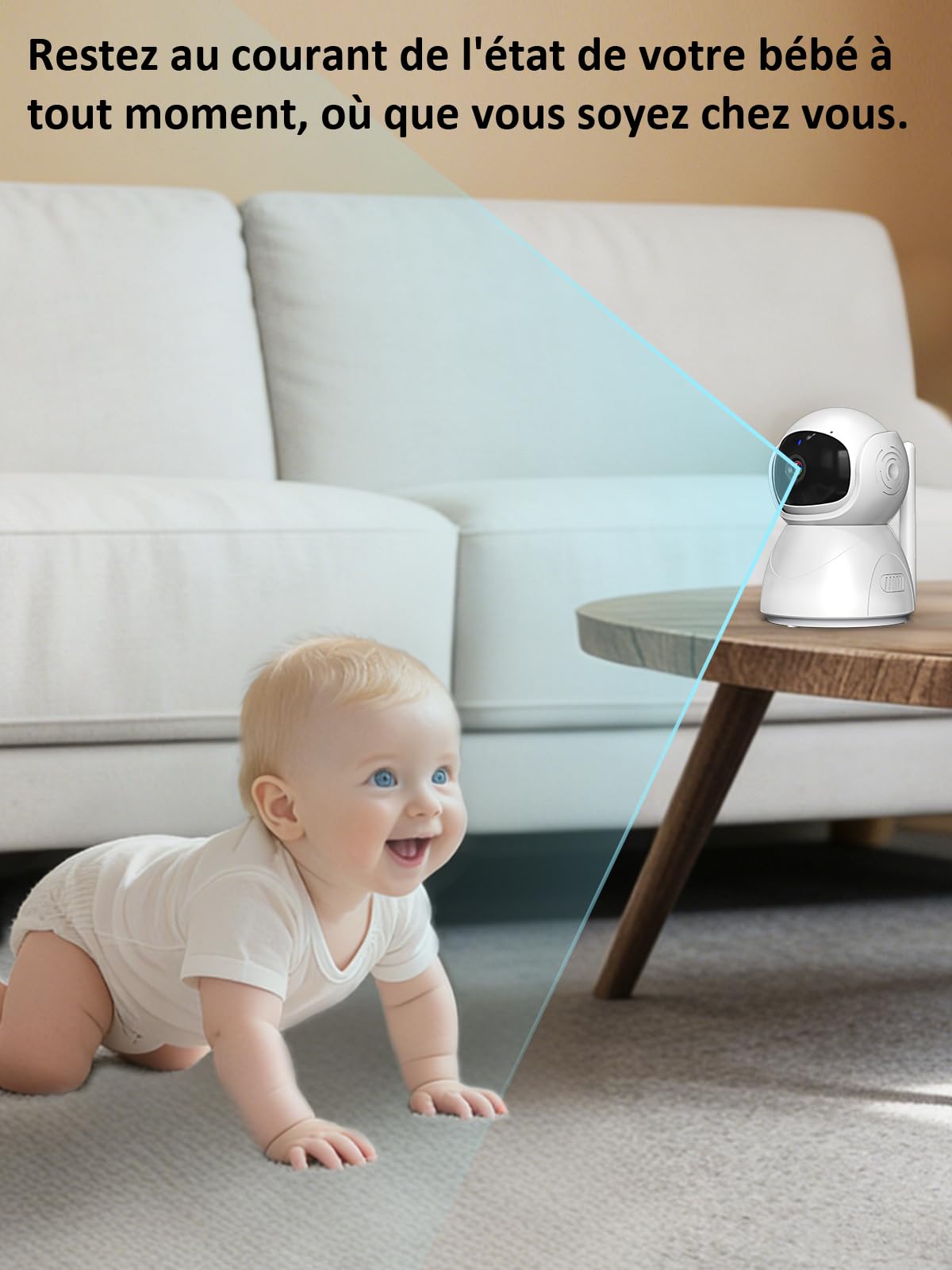 Babyphone Caméra Vidéo 5" HD sans WiFi, Surveillance Bébé PTZ 355° Zoom 4X, Portée 300m, Mode VOX 100 H Autonomie, Vision Nocturne, Audio Bidirectionnel, Alertes Température et Pleurs
