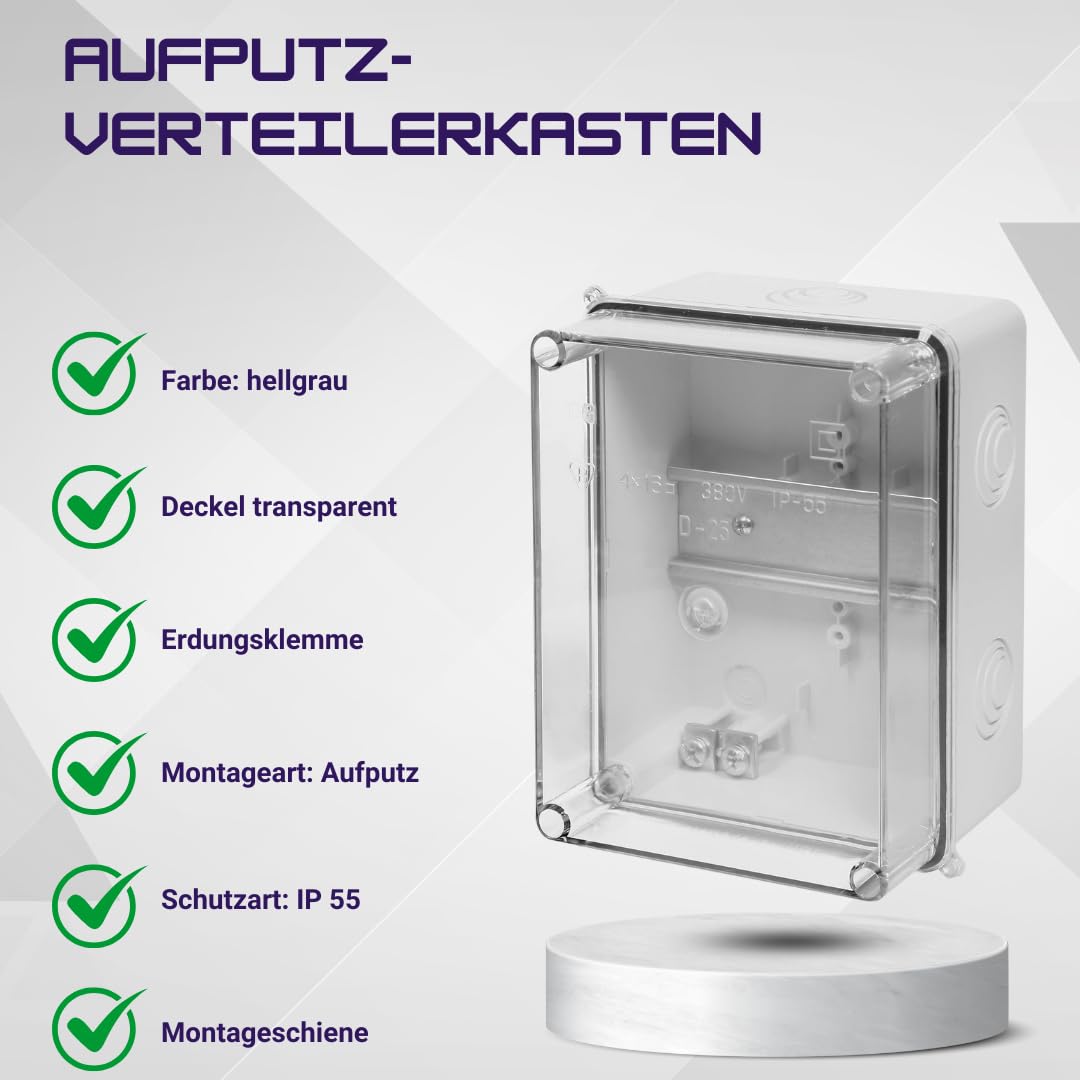 ELEKTRO-PLAST Skrzynka rozdzielcza ścienna IP55, skrzynka rozdzielcza 158 x 118 x 97 cm, przezroczysta obudowa TH35