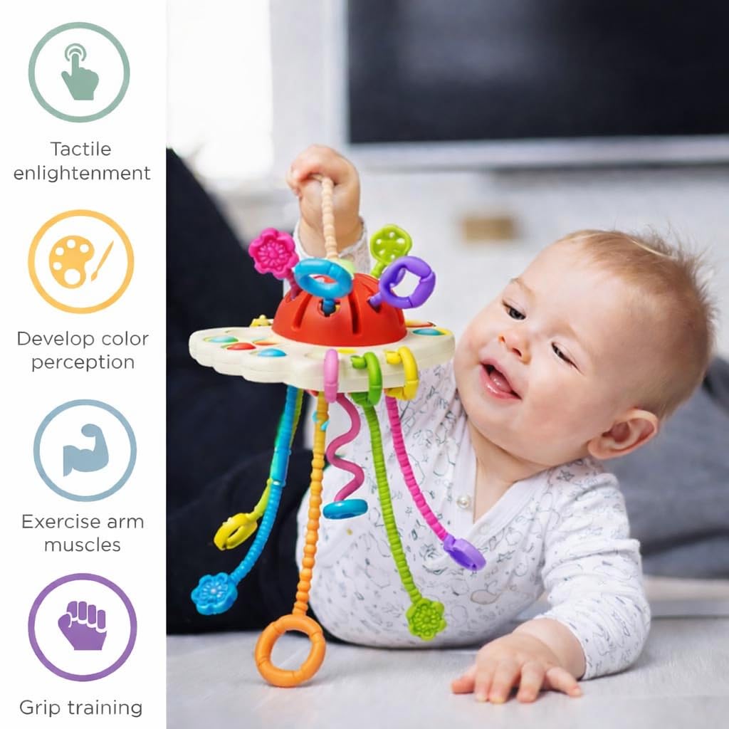 PB Prime Brands Montessori Pull String Toy for Kids, Sensory Pop Bubble Activity with Sliding Balls & Pull Strings, Fine Motor Skill Development, BPA-Free Educational Toy for Kids (4 in 1 Big) 3