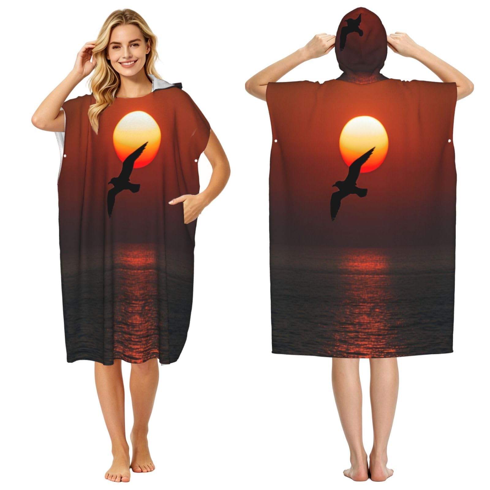 DTHKJNLSF Sunset And Birds Adult Hooded Beach Poncho Towel
