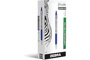 Zebra Z-Grip Max Retractable Ballpoint Pen, Medium Point, 1.0mm, Silver Barrel, Blue Ink, 12 Pack