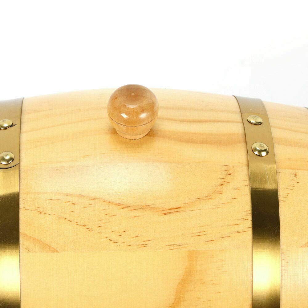 MINUS ONE Barril de madera, barril de roble individual para whisky o vino, barril con grifo, tapón y soporte de madera, barril de whisky, barril de madera de pino fresco, barril de vino, barril de