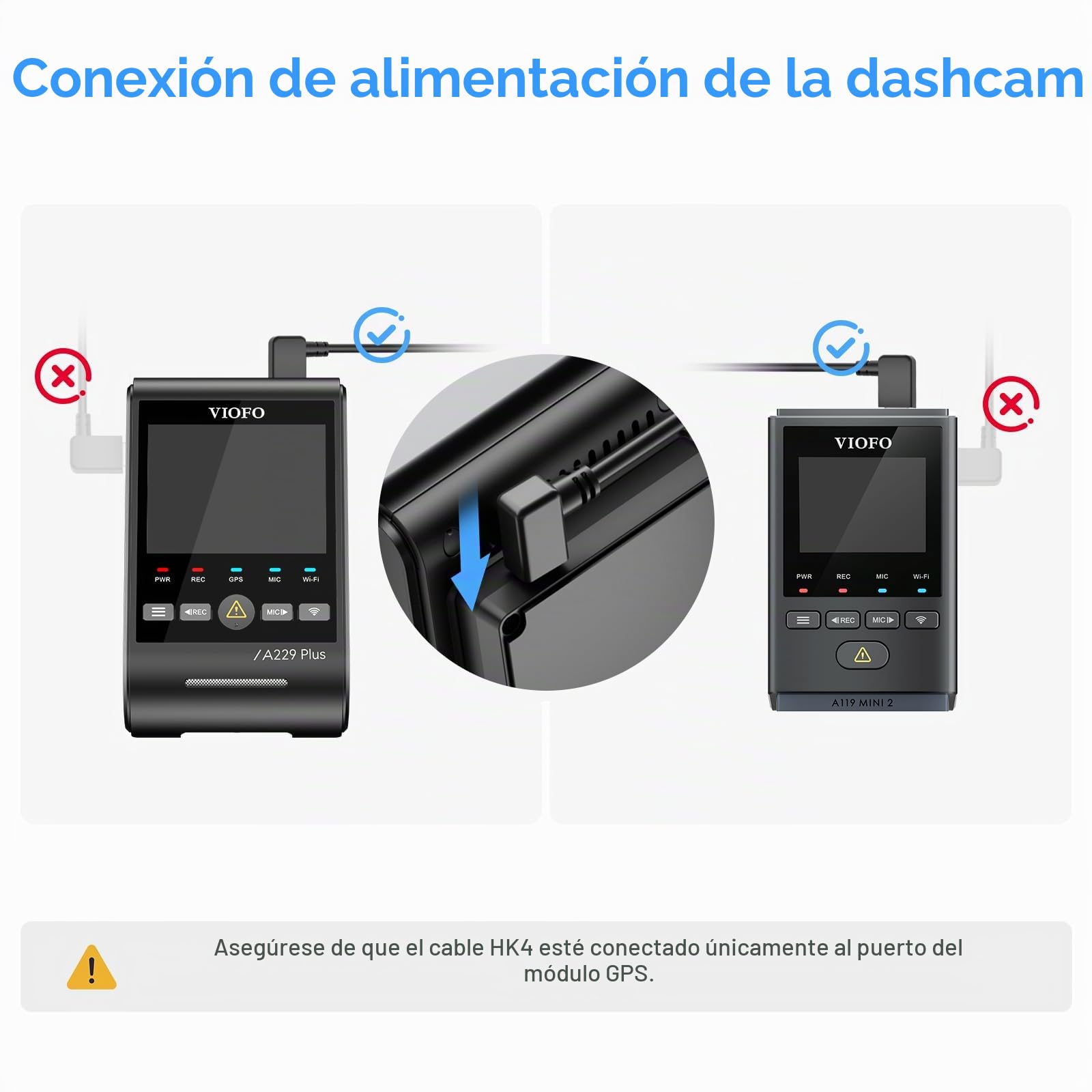 VIOFO HK4 Acc HardWire Kit para A329/T130/A119 Mini 2/WM1/A229/A139 Serie, activa modo de estacionamiento y protección de baja tensión, fusible necesario