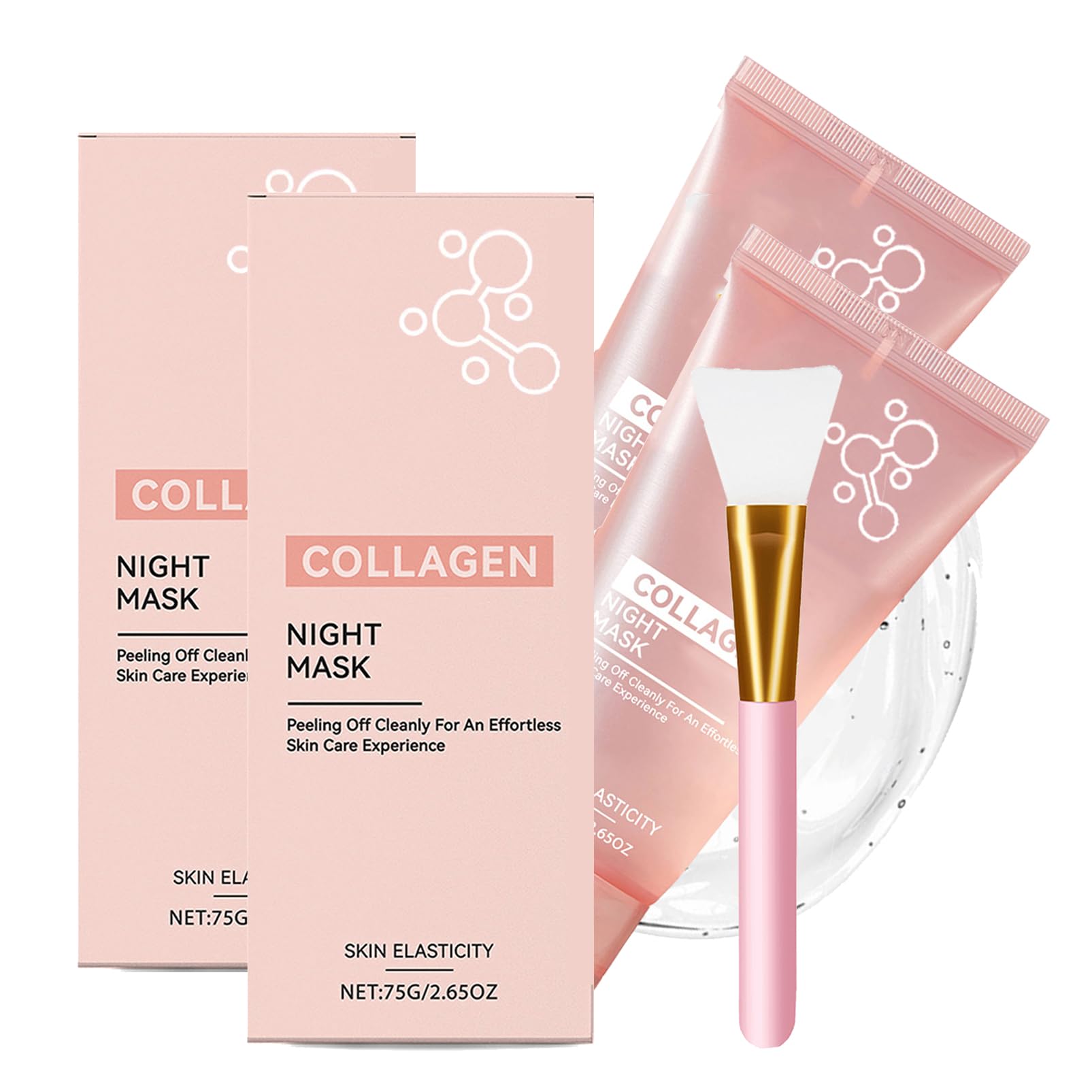 (2PCS) Collagen Night Wrapping Mask,Korean Overnight Wrapping Peel Off Facial Mask,Overnight Face Mask,Deep Hydration,Hydrolyzed Collagen,Skin Care For teenage Girls (Pink-2pcs)